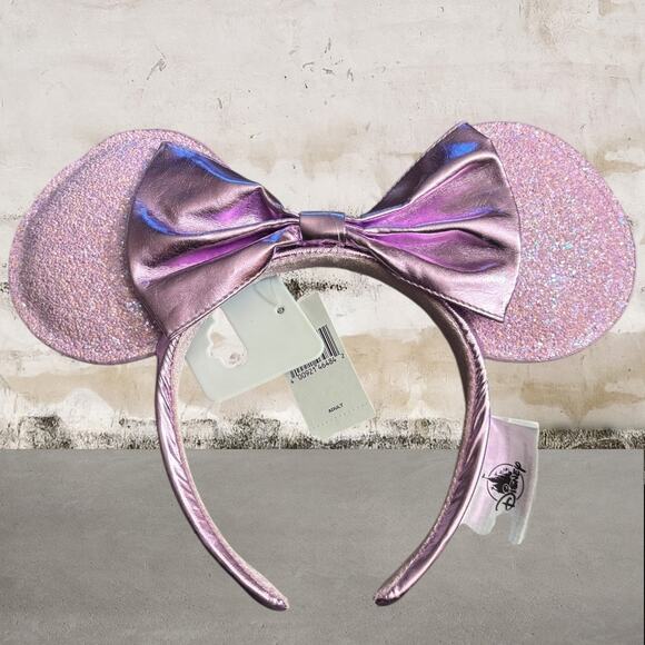 Disney Parks NWT Minnie Mouse Ears Headband Lilac Purple Lavender Metallic Bow - Picture 1 of 3